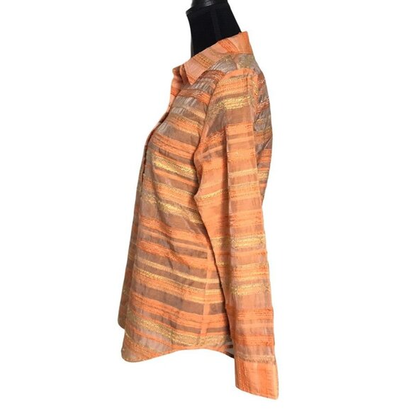 Coldwater Creek Sheer Tweed Style Blouse in Orange/Yellow - Size Small - Picture 3 of 7